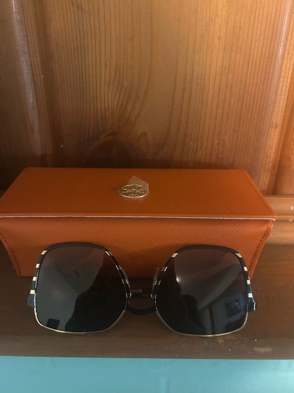 Women’s Black Oversized Square Sunglasses with Orange Case
